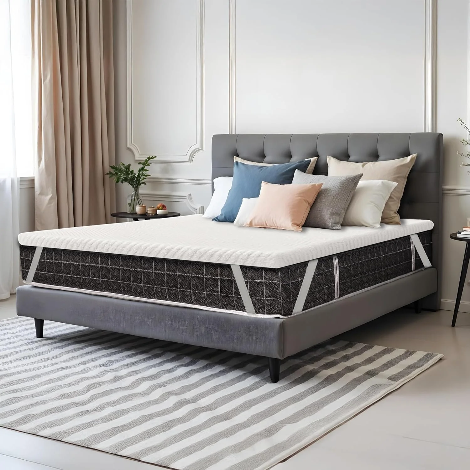 رویه تشک ایزی‌لیوینگ | فوم نرم متوسط 5 سانتی‌متری با روکش پارچه بافتنی تنفسی و زیپ | بندهای کشی گوشه | راحتی، پشتیبانی و خنک‌کنندگی | ایده‌آل برای تشک‌های سفت (رویه فوم، 120x200)