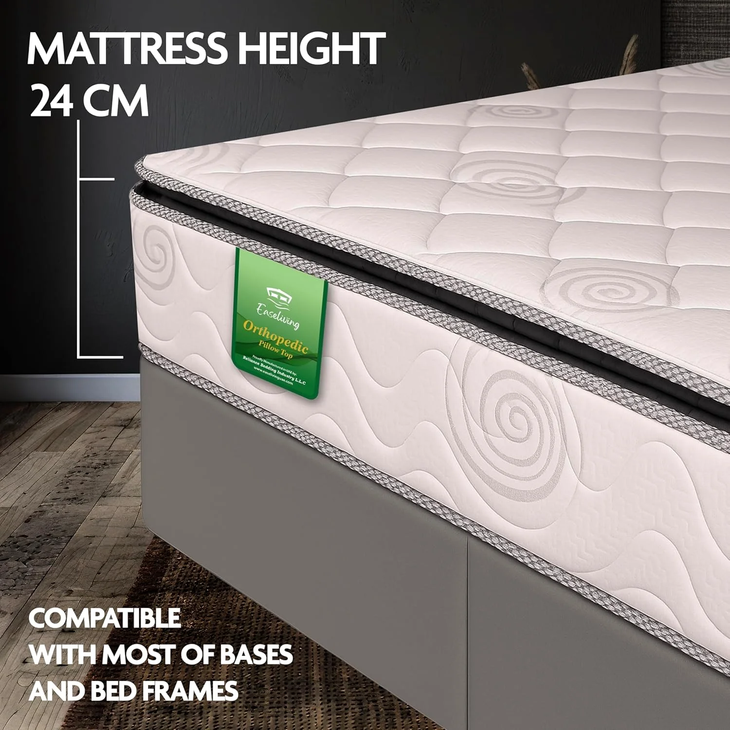 تشک طبی فنری ایزی‌لیوینگ با لایه مموری فوم، ابعاد 180x200x24 سانتی‌متر | تشک فنری با درجه سفتی متوسط، با پشتیبانی از ستون فقرات و لایه مموری فوم | طراحی بدون نیاز به پشت و رو کردن | پارچه تنفسی برای خواب راحت