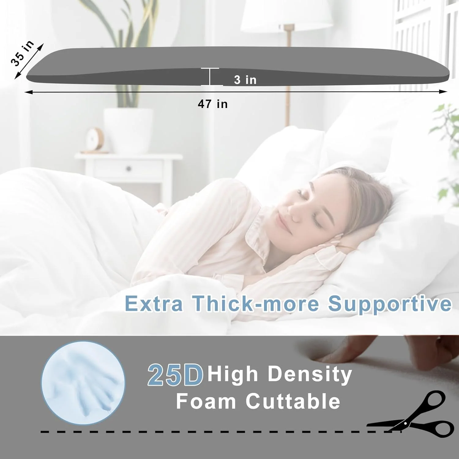 تخته پشتیبان تشک بسیار ضخیم 3 اینچی، تخته پشتیبان تشک با چگالی بالا به طول 47 اینچ، پد فوم حافظه دار برای رفع فرورفتگی تخت، محکم، پشتیبانی، ثبات - 47x35x3 اینچ