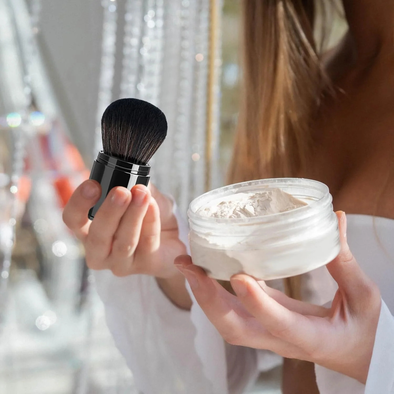 قلم مو پودر صورت kinrguiyuez | قلم مو رژگونه جمع شونده، ابزار آرایش رژگونه قابل حمل، اپلیکاتور کوچک لوازم آرایشی فونداسیون برای مسافرت و منزل