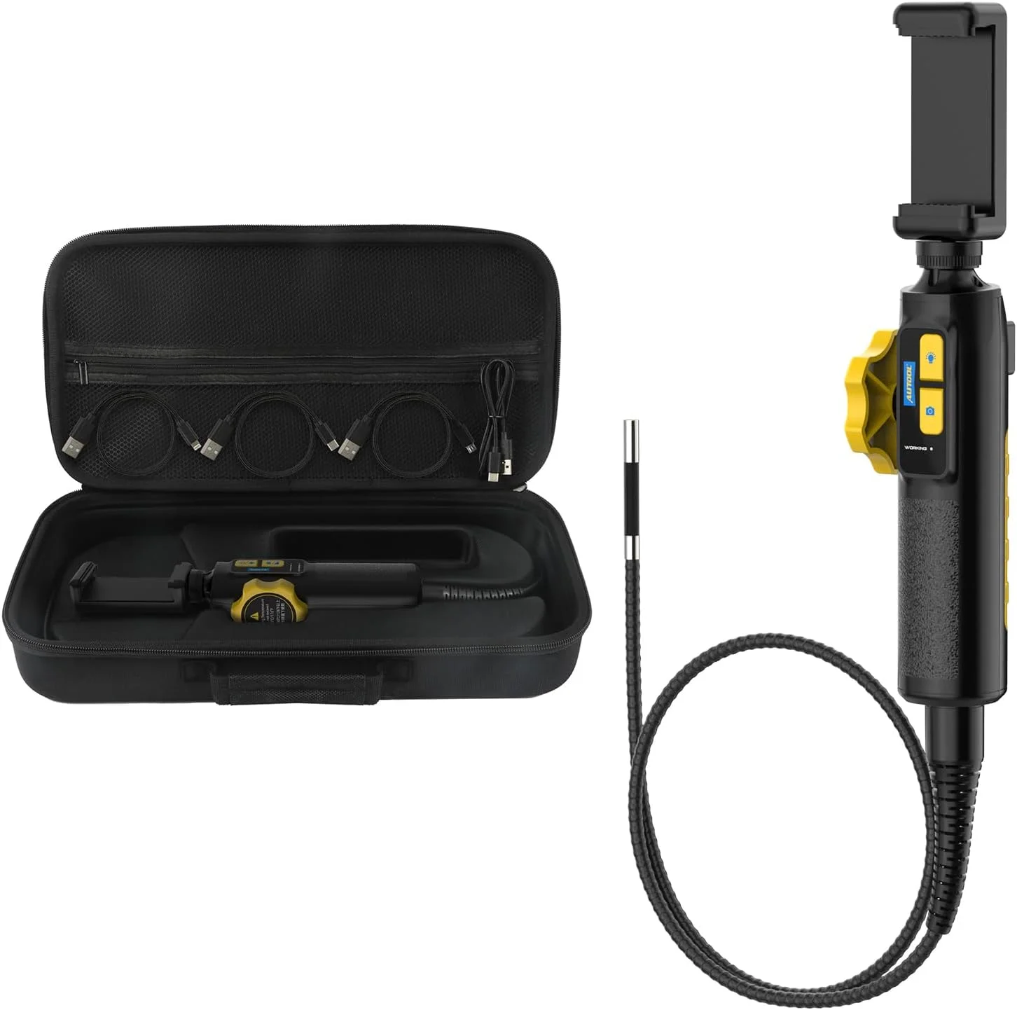 دوربین آندوسکوپی AUTOOL با نور، دوربین بازرسی آندوسکوپی دو طرفه 210 درجه، لنز فرمان 6.45 میلیمتری، 6 چراغ LED، آندوسکوپ ویدیویی HD 1080P سازگار با تلفنهای Android و iOS با کابل 3 فوتی دوربین آندوسکوپی AUTOOL با نور، دوربین بازرسی آندوسکوپی دو طرفه 210 درجه، لنز فرمان 6.45 میلیمتری، 6 چراغ LED، آندوسکوپ ویدیویی HD 1080P سازگار با تلفنهای Android و iOS با کابل 3 فوتی