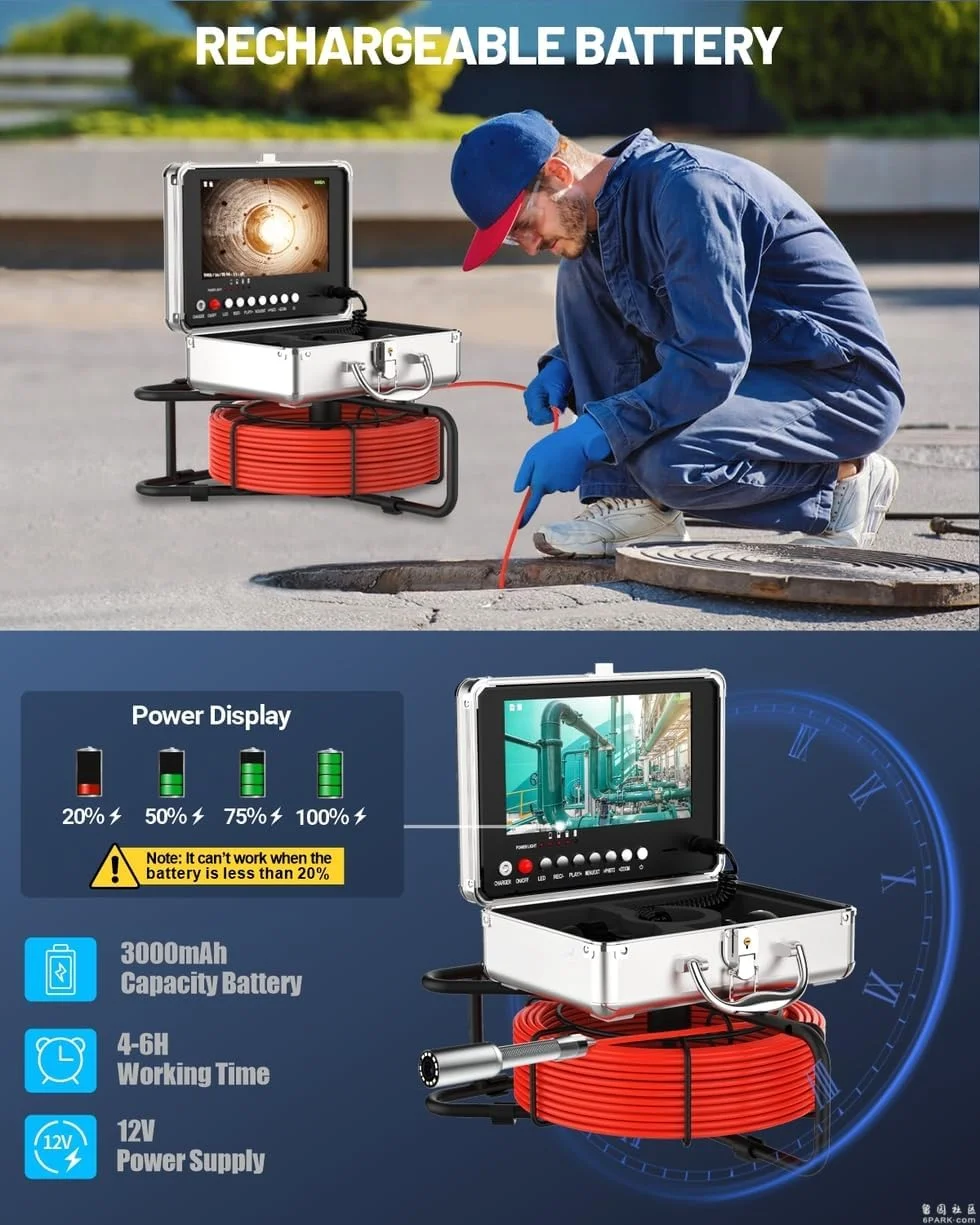 دوربین آندوسکوپی Anysun، دوربین بازرسی با ضبط کننده DVR، آندوسکوپ صنعتی IP68 ضد آب با تراز خودکار و فرستنده 512HZ، مانیتور رنگی 9 اینچی 1080P IPS دوربین آندوسکوپی Anysun، دوربین بازرسی با ضبط کننده DVR، آندوسکوپ صنعتی IP68 ضد آب با تراز خودکار و فرستنده 512HZ، مانیتور رنگی 9 اینچی 1080P IPS