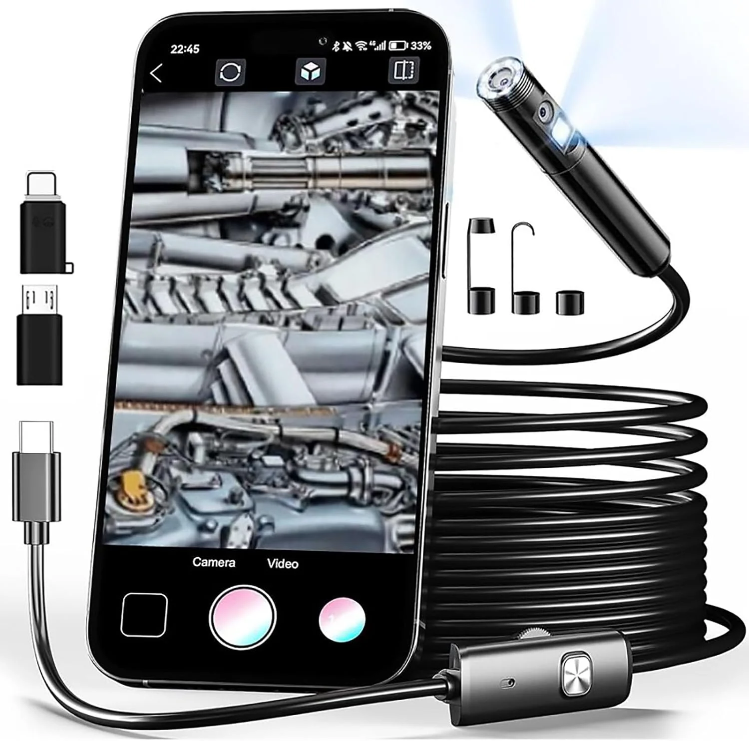 دوربین آندوسکوپی دو لنز HD 1920 - آندوسکوپ بازرسی با دوربین های جانبی و جلو، 8 LED، کابل 5 متری 8 میلی متری ضد آب IP67 برای IOS و اندروید، بدون نیاز به وای فای دوربین آندوسکوپی دو لنز HD 1920 - آندوسکوپ بازرسی با دوربین های جانبی و جلو، 8 LED، کابل 5 متری 8 میلی متری ضد آب IP67 برای IOS و اندروید، بدون نیاز به وای فای