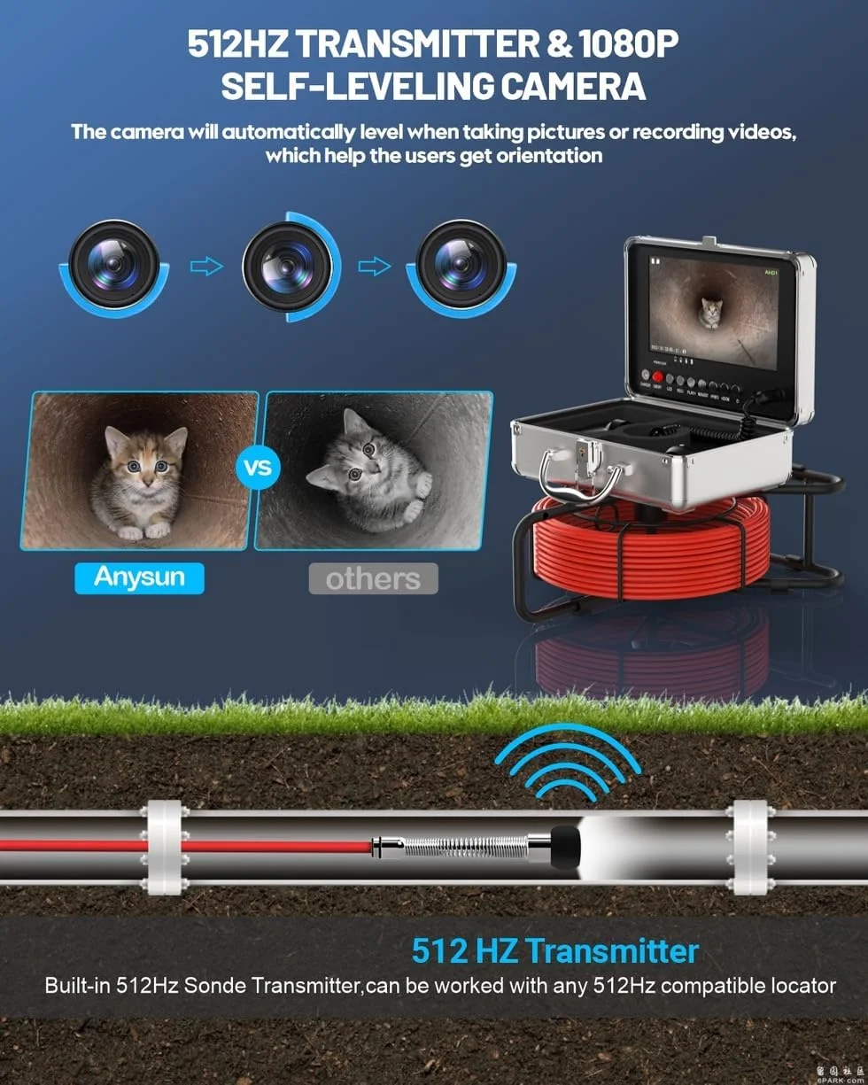 دوربین آندوسکوپی Anysun، دوربین بازرسی با ضبط کننده DVR، آندوسکوپ صنعتی IP68 ضد آب با تراز خودکار و فرستنده 512HZ، مانیتور رنگی 9 اینچی 1080P IPS دوربین آندوسکوپی Anysun، دوربین بازرسی با ضبط کننده DVR، آندوسکوپ صنعتی IP68 ضد آب با تراز خودکار و فرستنده 512HZ، مانیتور رنگی 9 اینچی 1080P IPS