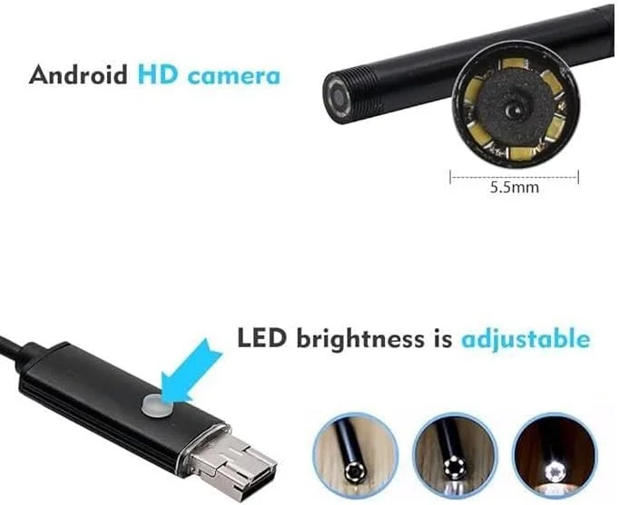 دوربین آندوسکوپی USB آلیسا، دوربین سیم دار گوشی هوشمند، دوربین بازرسی بورسکوپ برای تلفن های اندرویدی و کامپیوترها (مشکی) دوربین آندوسکوپی USB آلیسا، دوربین سیم دار گوشی هوشمند، دوربین بازرسی بورسکوپ برای تلفن های اندرویدی و کامپیوترها (مشکی)