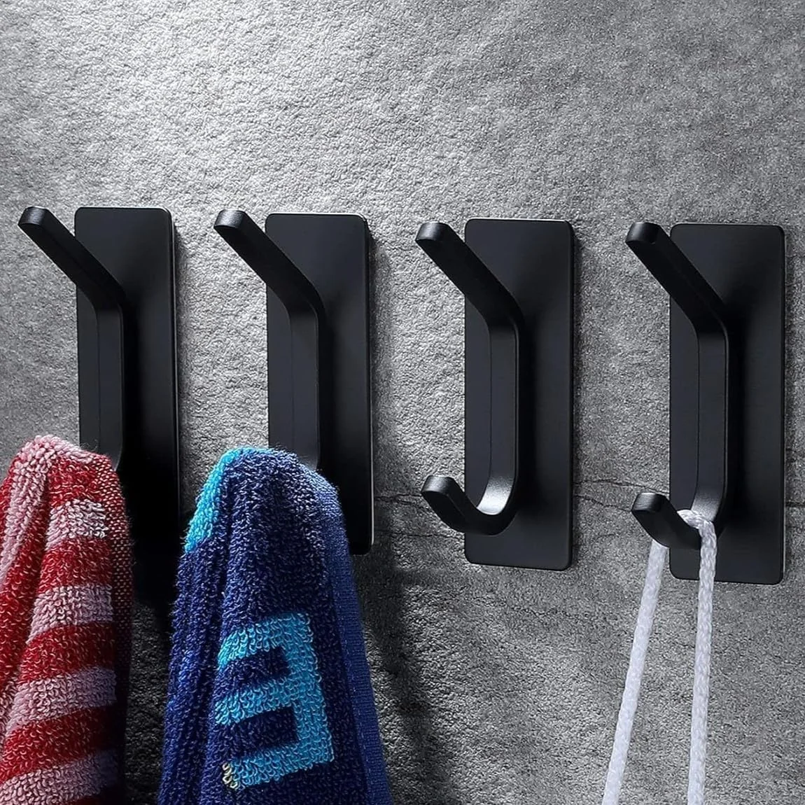 چهار عدد قلاب چسبی دیواری استیل ضد زنگ AMROAH، قلاب های دیواری سنگین برای آویزان کردن کت، لباس، حوله، کلاه، کیف برای ورودی خانه، حمام، اتاق خواب، آشپزخانه، اتاق نشیمن (مشکی)