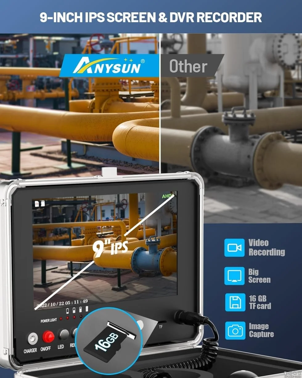 دوربین آندوسکوپی Anysun، دوربین بازرسی با ضبط کننده DVR، آندوسکوپ صنعتی IP68 ضد آب با تراز خودکار و فرستنده 512HZ، مانیتور رنگی 9 اینچی 1080P IPS دوربین آندوسکوپی Anysun، دوربین بازرسی با ضبط کننده DVR، آندوسکوپ صنعتی IP68 ضد آب با تراز خودکار و فرستنده 512HZ، مانیتور رنگی 9 اینچی 1080P IPS