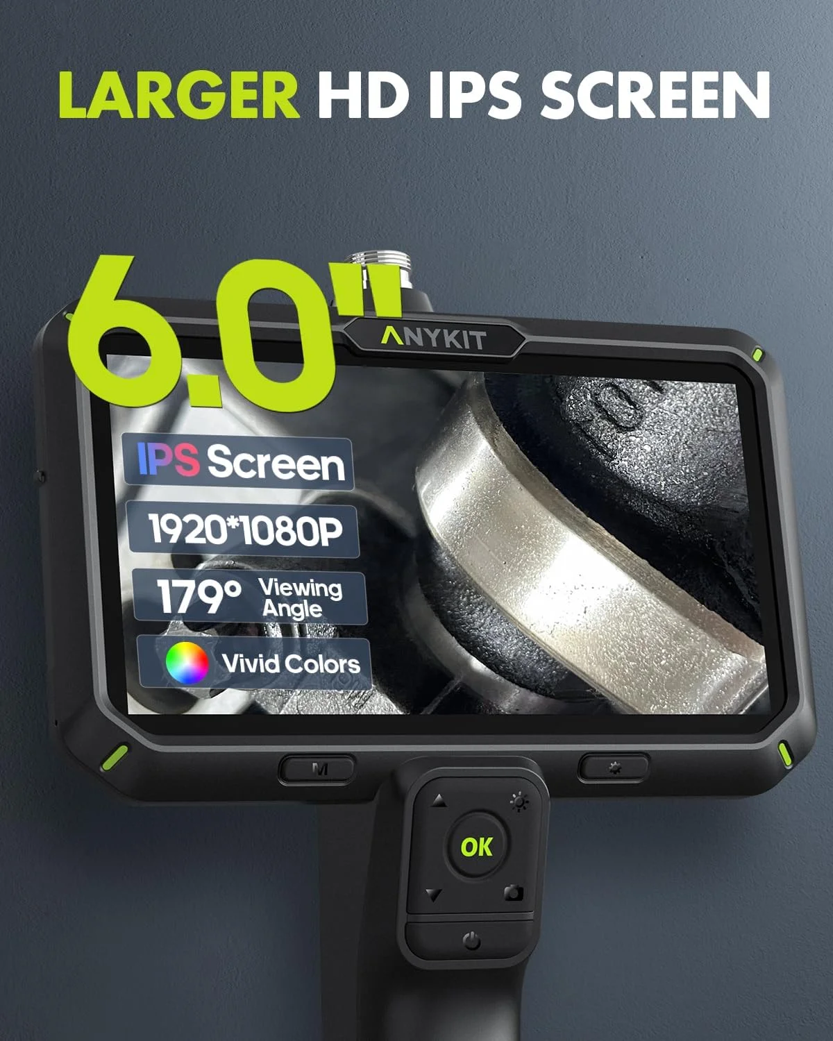 دوربین آندوسکوپی Anykit با نور، دوربین بازرسی دیجیتال دو لنز با صفحه نمایش 6 اینچی IPS با قابلیت تقسیم صفحه نمایش، بورسکوپ صنعتی 1080P با عملکرد WiFi، دوربین لوله کشی ماری شکل گردن غازی انعطاف پذیر 16.5 فوتی دوربین آندوسکوپی Anykit با نور، دوربین بازرسی دیجیتال دو لنز با صفحه نمایش 6 اینچی IPS با قابلیت تقسیم صفحه نمایش، بورسکوپ صنعتی 1080P با عملکرد WiFi، دوربین لوله کشی ماری شکل گردن غازی انعطاف پذیر 16.5 فوتی