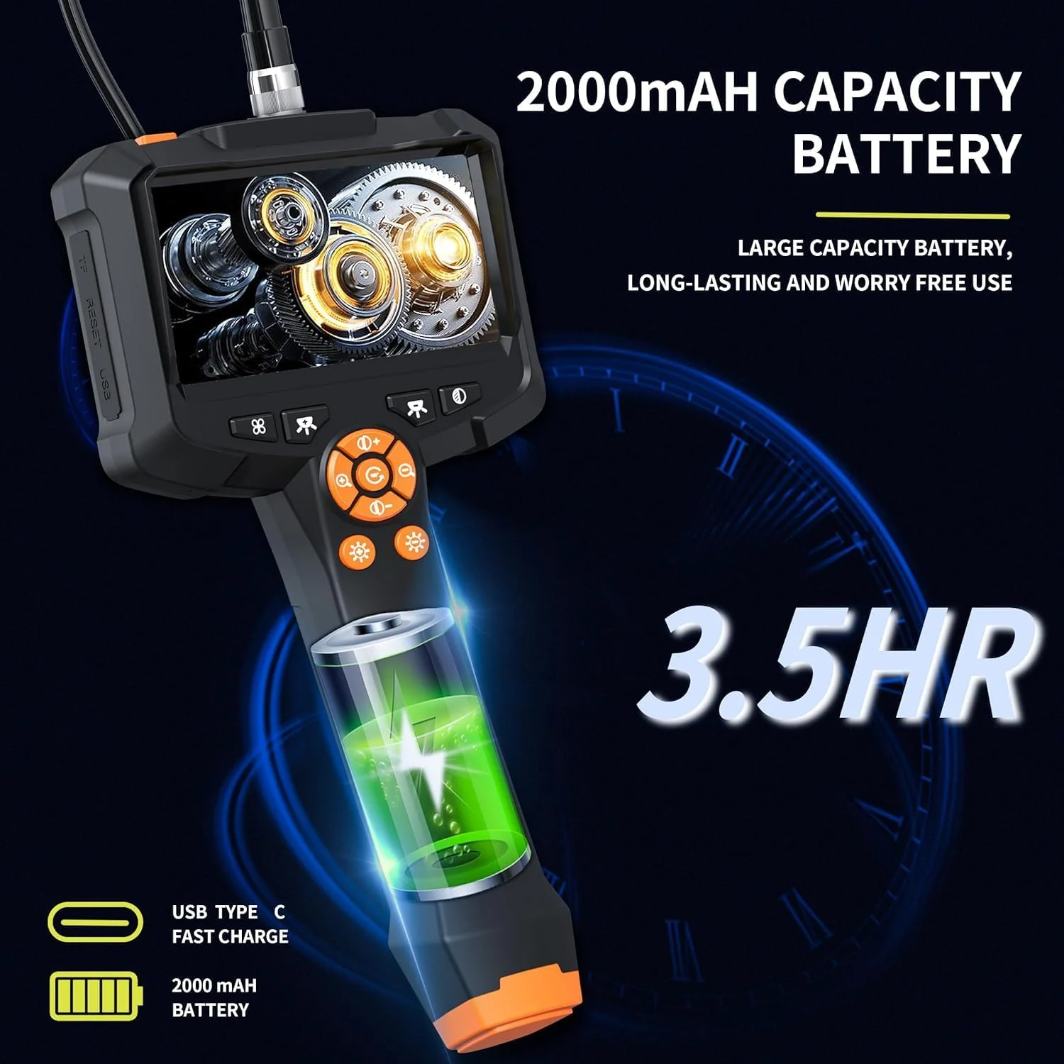 آندوسکوپ نوردار AquaFalcon، بورسکوپ ضد آب IP67، دوربین بازرسی 1080 HD، دوربین ماری، 5 متر، ابزار برای مردان 4.3 اینچ آندوسکوپ نوردار AquaFalcon، بورسکوپ ضد آب IP67، دوربین بازرسی 1080 HD، دوربین ماری، 5 متر، ابزار برای مردان 4.3 اینچ