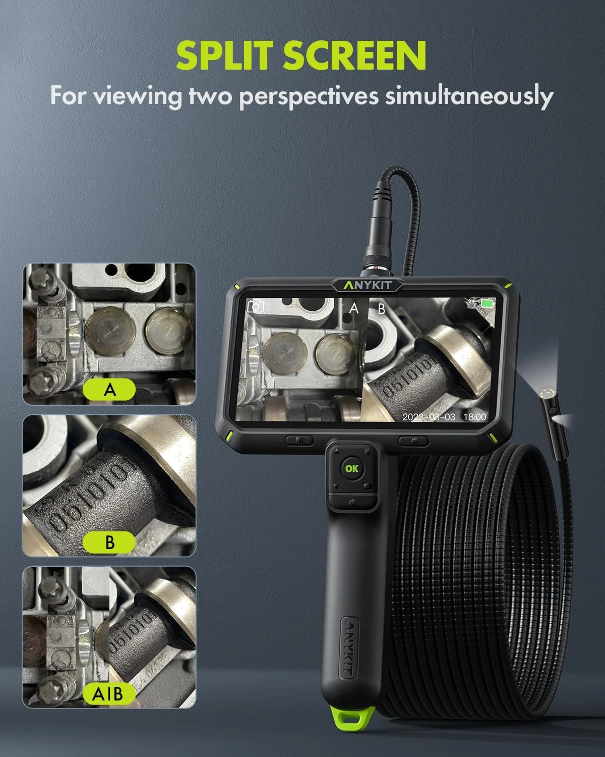 دوربین آندوسکوپی Anykit با نور، دوربین بازرسی دیجیتال دو لنز با صفحه نمایش 6 اینچی IPS با قابلیت تقسیم صفحه نمایش، بورسکوپ صنعتی 1080P با عملکرد WiFi، دوربین لوله کشی ماری شکل گردن غازی انعطاف پذیر 16.5 فوتی دوربین آندوسکوپی Anykit با نور، دوربین بازرسی دیجیتال دو لنز با صفحه نمایش 6 اینچی IPS با قابلیت تقسیم صفحه نمایش، بورسکوپ صنعتی 1080P با عملکرد WiFi، دوربین لوله کشی ماری شکل گردن غازی انعطاف پذیر 16.5 فوتی