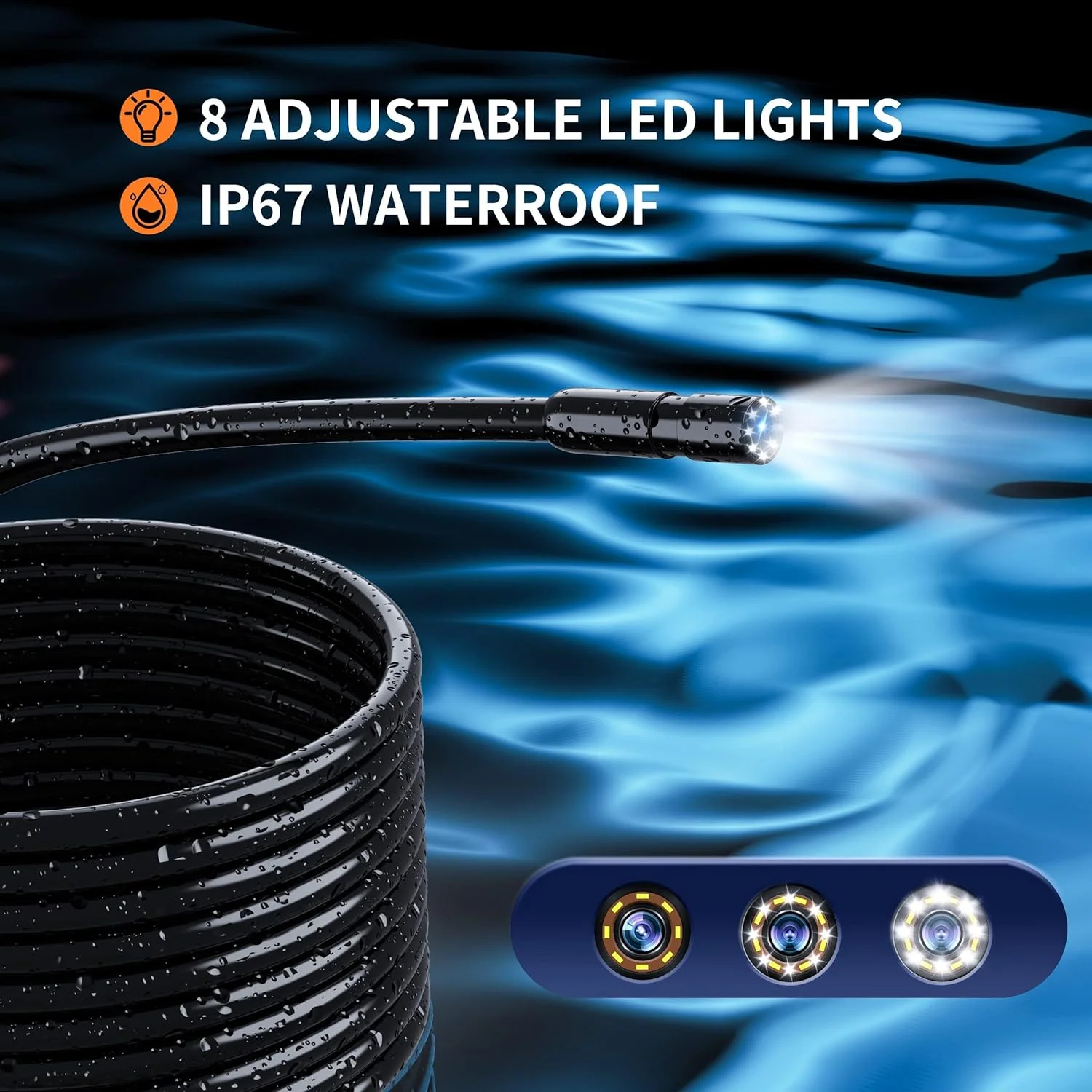 آندوسکوپ نوردار AquaFalcon، بورسکوپ ضد آب IP67، دوربین بازرسی 1080 HD، دوربین ماری، 5 متر، ابزار برای مردان 4.3 اینچ آندوسکوپ نوردار AquaFalcon، بورسکوپ ضد آب IP67، دوربین بازرسی 1080 HD، دوربین ماری، 5 متر، ابزار برای مردان 4.3 اینچ