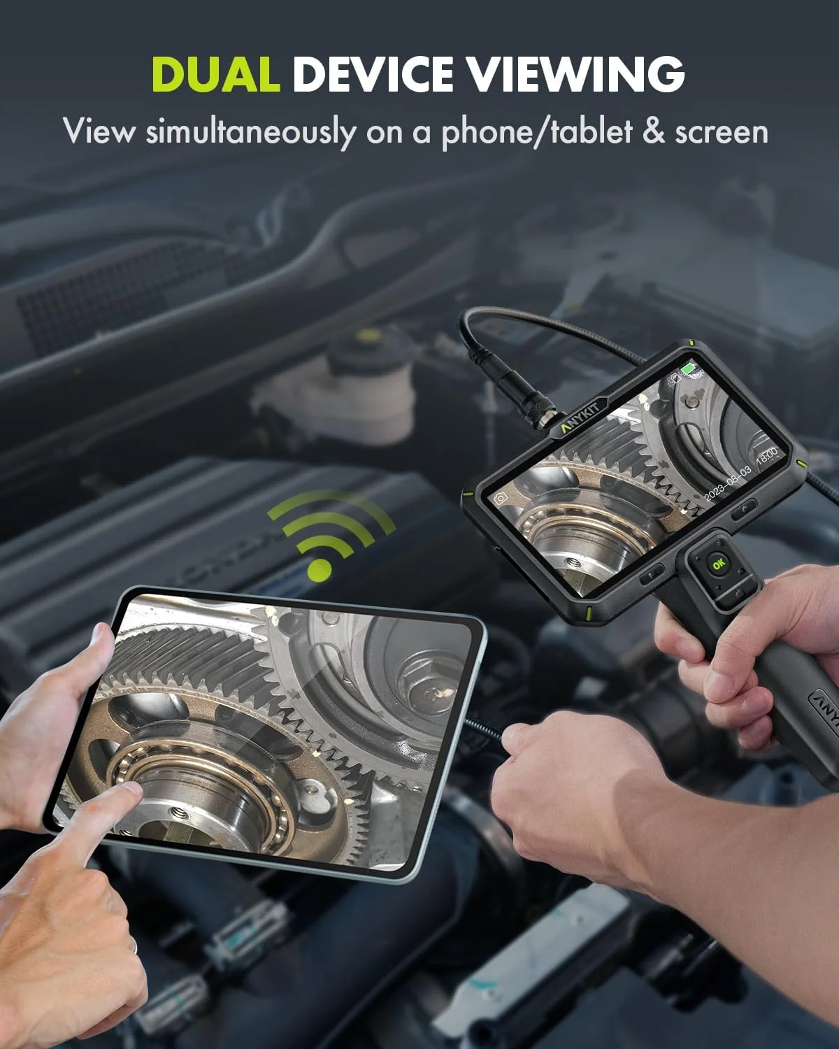 دوربین آندوسکوپی Anykit با نور، دوربین بازرسی دیجیتال دو لنز با صفحه نمایش 6 اینچی IPS با قابلیت تقسیم صفحه نمایش، بورسکوپ صنعتی 1080P با عملکرد WiFi، دوربین لوله کشی ماری شکل گردن غازی انعطاف پذیر 16.5 فوتی دوربین آندوسکوپی Anykit با نور، دوربین بازرسی دیجیتال دو لنز با صفحه نمایش 6 اینچی IPS با قابلیت تقسیم صفحه نمایش، بورسکوپ صنعتی 1080P با عملکرد WiFi، دوربین لوله کشی ماری شکل گردن غازی انعطاف پذیر 16.5 فوتی