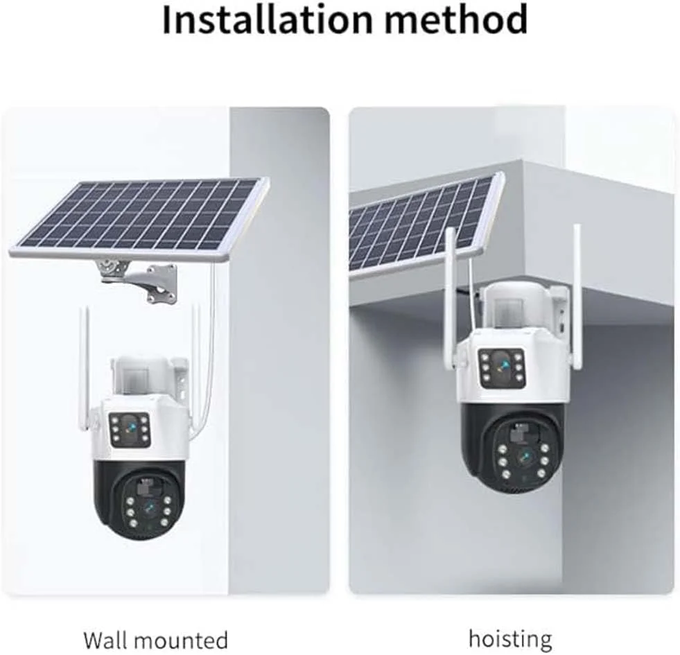 دوربین امنیتی خورشیدی بی سیم 4 مگاپیکسلی با لنز دوگانه، نظارت وای فای PTZ در فضای باز، دید در شب، تشخیص حرکت، صدای دو طرفه، ضد آب دوربین امنیتی خورشیدی بی سیم 4 مگاپیکسلی با لنز دوگانه، نظارت وای فای PTZ در فضای باز، دید در شب، تشخیص حرکت، صدای دو طرفه، ضد آب