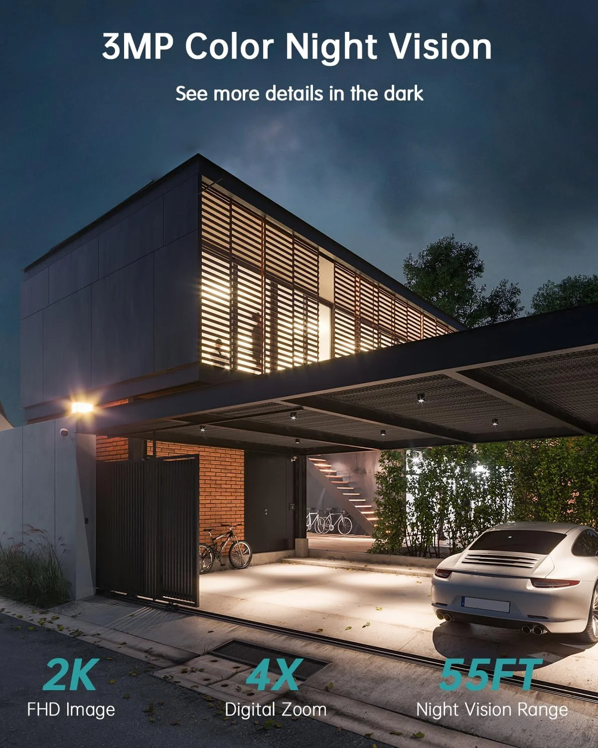 دوربین های امنیتی بی سیم ZUMIMALL برای فضای باز، دوربین بی سیم 2K 360 درجه PTZ برای فضای باز، دوربین های امنیتی خورشیدی برای خانه، نورافکن و آژیر/2.4G WiFi/دید در شب رنگی 3MP/مکالمه دو طرفه/تشخیص PIR/SD/Cloud