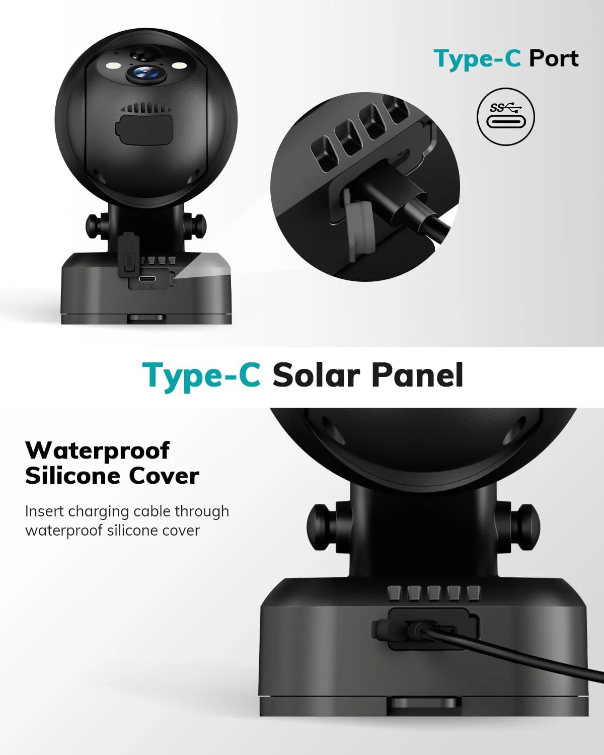 پنل خورشیدی ZUMIMALL برای دوربین های بی سیم فضای باز GX1S/F5 /GX2S PTZ، پنل خورشیدی ضد آب IP66 با کابل شارژ USB به طول 3 متر، منبع تغذیه برای دوربین مداربسته با پورت Micro USB