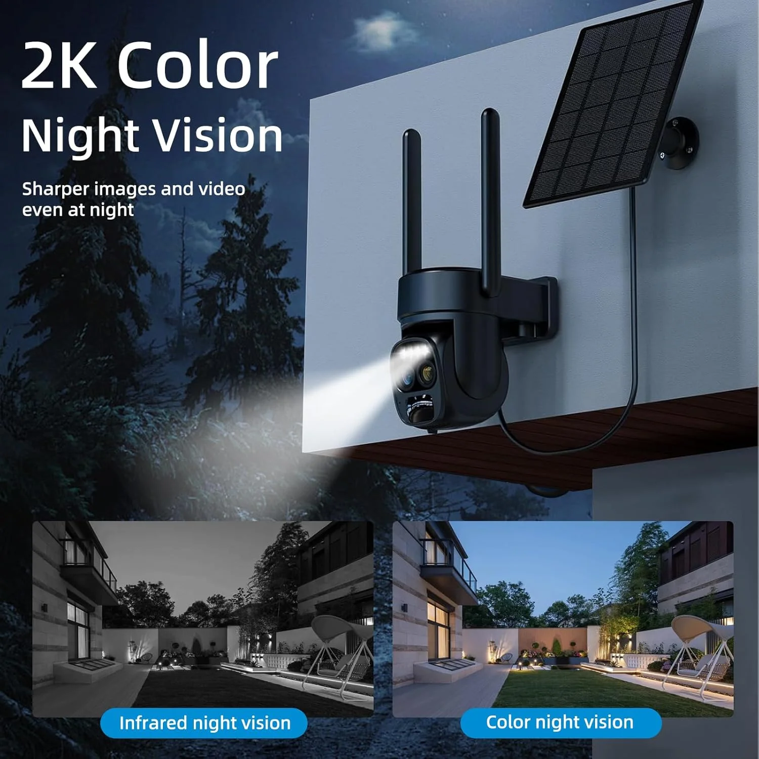 دوربین امنیتی خورشیدی بیسیم Hawkray، دو لنز، زوم 10 برابر، رزولوشن 2K 3MP، چرخش 360 درجه، دوربین با باتری وای فای 2.4 و 5 گیگاهرتز با آلارم نورافکن و تشخیص حرکت PIR دوربین امنیتی خورشیدی بیسیم Hawkray، دو لنز، زوم 10 برابر، رزولوشن 2K 3MP، چرخش 360 درجه، دوربین با باتری وای فای 2.4 و 5 گیگاهرتز با آلارم نورافکن و تشخیص حرکت PIR