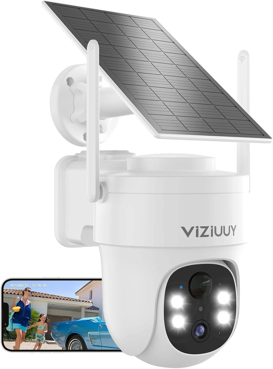 دوربین های امنیتی خورشیدی بی سیم فضای باز VIZIUUY، دوربین وای فای 3MP بی سیم 360 درجه با دید در شب رنگی، سنسور PIR، صدای 2 طرفه، الکسا، دستیار گوگل دوربین های امنیتی خورشیدی بی سیم فضای باز VIZIUUY، دوربین وای فای 3MP بی سیم 360 درجه با دید در شب رنگی، سنسور PIR، صدای 2 طرفه، الکسا، دستیار گوگل