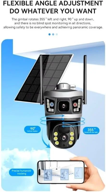 دوربین مداربسته خورشیدی V380 Pro Wifi با زوم دیجیتال، لنز دوگانه، دو صفحه نمایش، 6 مگاپیکسل، باتری خور، دوربین امنیتی V380، چرخش 355 درجه افقی و 90 درجه عمودی، ضد آب IP66، دید در شب رنگی 4K دوربین مداربسته خورشیدی V380 Pro Wifi با زوم دیجیتال، لنز دوگانه، دو صفحه نمایش، 6 مگاپیکسل، باتری خور، دوربین امنیتی V380، چرخش 355 درجه افقی و 90 درجه عمودی، ضد آب IP66، دید در شب رنگی 4K