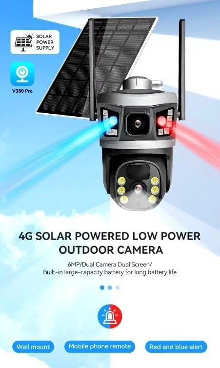 دوربین مداربسته خورشیدی V380 Pro Wifi با زوم دیجیتال، لنز دوگانه، دو صفحه نمایش، 6 مگاپیکسل، باتری خور، دوربین امنیتی V380، چرخش 355 درجه افقی و 90 درجه عمودی، ضد آب IP66، دید در شب رنگی 4K دوربین مداربسته خورشیدی V380 Pro Wifi با زوم دیجیتال، لنز دوگانه، دو صفحه نمایش، 6 مگاپیکسل، باتری خور، دوربین امنیتی V380، چرخش 355 درجه افقی و 90 درجه عمودی، ضد آب IP66، دید در شب رنگی 4K