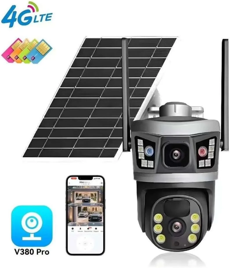 دوربین مداربسته خورشیدی V380 Pro Wifi با زوم دیجیتال، لنز دوگانه، دو صفحه نمایش، 6 مگاپیکسل، باتری خور، دوربین امنیتی V380، چرخش 355 درجه افقی و 90 درجه عمودی، ضد آب IP66، دید در شب رنگی 4K دوربین مداربسته خورشیدی V380 Pro Wifi با زوم دیجیتال، لنز دوگانه، دو صفحه نمایش، 6 مگاپیکسل، باتری خور، دوربین امنیتی V380، چرخش 355 درجه افقی و 90 درجه عمودی، ضد آب IP66، دید در شب رنگی 4K