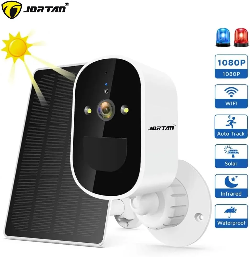 دوربین امنیتی خورشیدی بی سیم 4 مگاپیکسلی JORTAN، دوربین امنیتی وای فای 2.4 گیگاهرتزی 1080P با تشخیص PIR و آژیر، دارای باتری خورشیدی، صدای دو طرفه، دید در شب، IP66، دوربین امنیتی خورشیدی فضای باز دوربین امنیتی خورشیدی بی سیم 4 مگاپیکسلی JORTAN، دوربین امنیتی وای فای 2.4 گیگاهرتزی 1080P با تشخیص PIR و آژیر، دارای باتری خورشیدی، صدای دو طرفه، دید در شب، IP66، دوربین امنیتی خورشیدی فضای باز