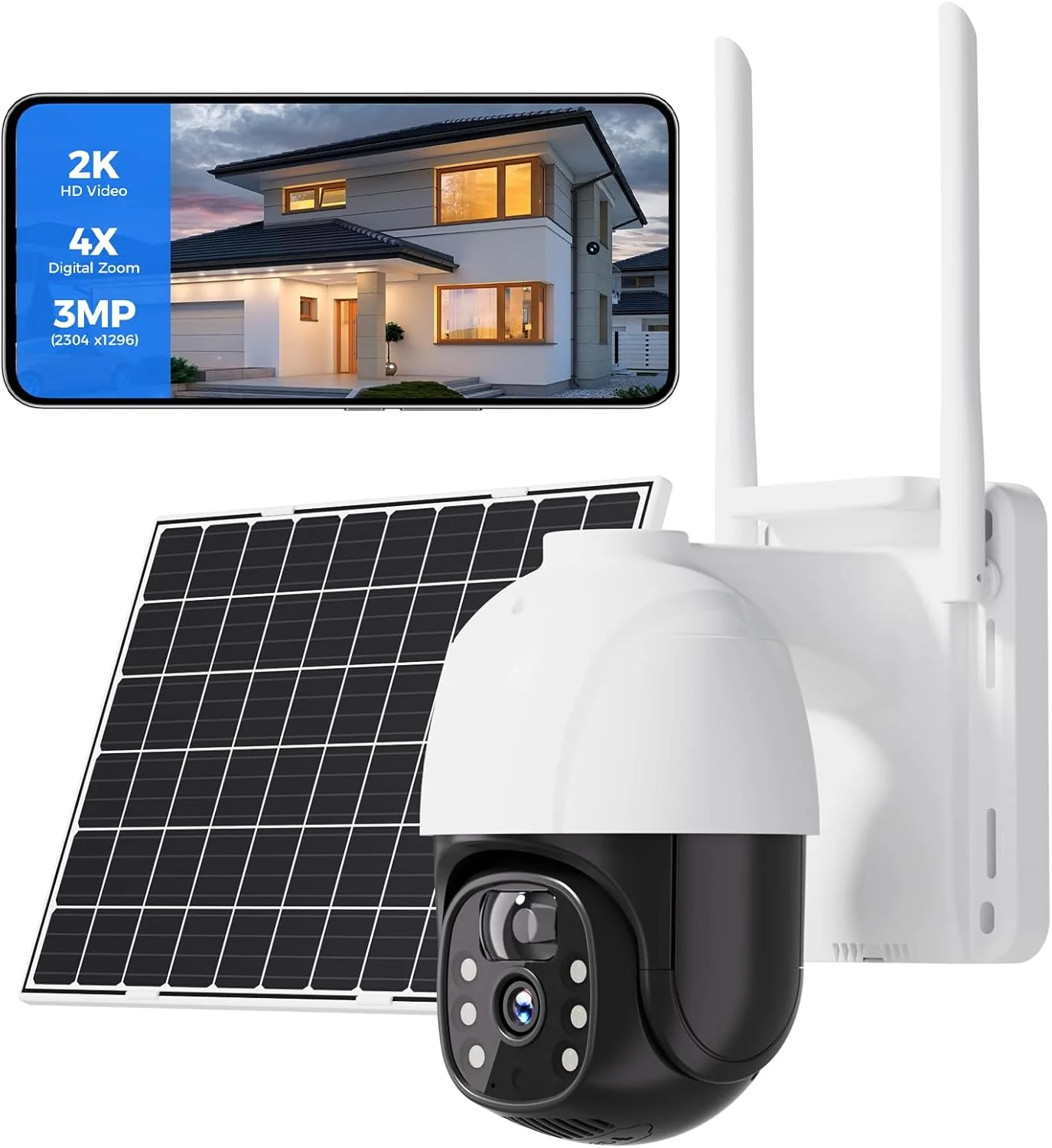 دوربین امنیتی خورشیدی بیسیم فضای باز - دوربین وای فای خورشیدی PTZ 360 درجه با سنسور PIR تشخیص حرکت، ارتباط صوتی دو طرفه برای خانه، دید در شب 2K، آلارم نور و صدا دوربین امنیتی خورشیدی بیسیم فضای باز - دوربین وای فای خورشیدی PTZ 360 درجه با سنسور PIR تشخیص حرکت، ارتباط صوتی دو طرفه برای خانه، دید در شب 2K، آلارم نور و صدا