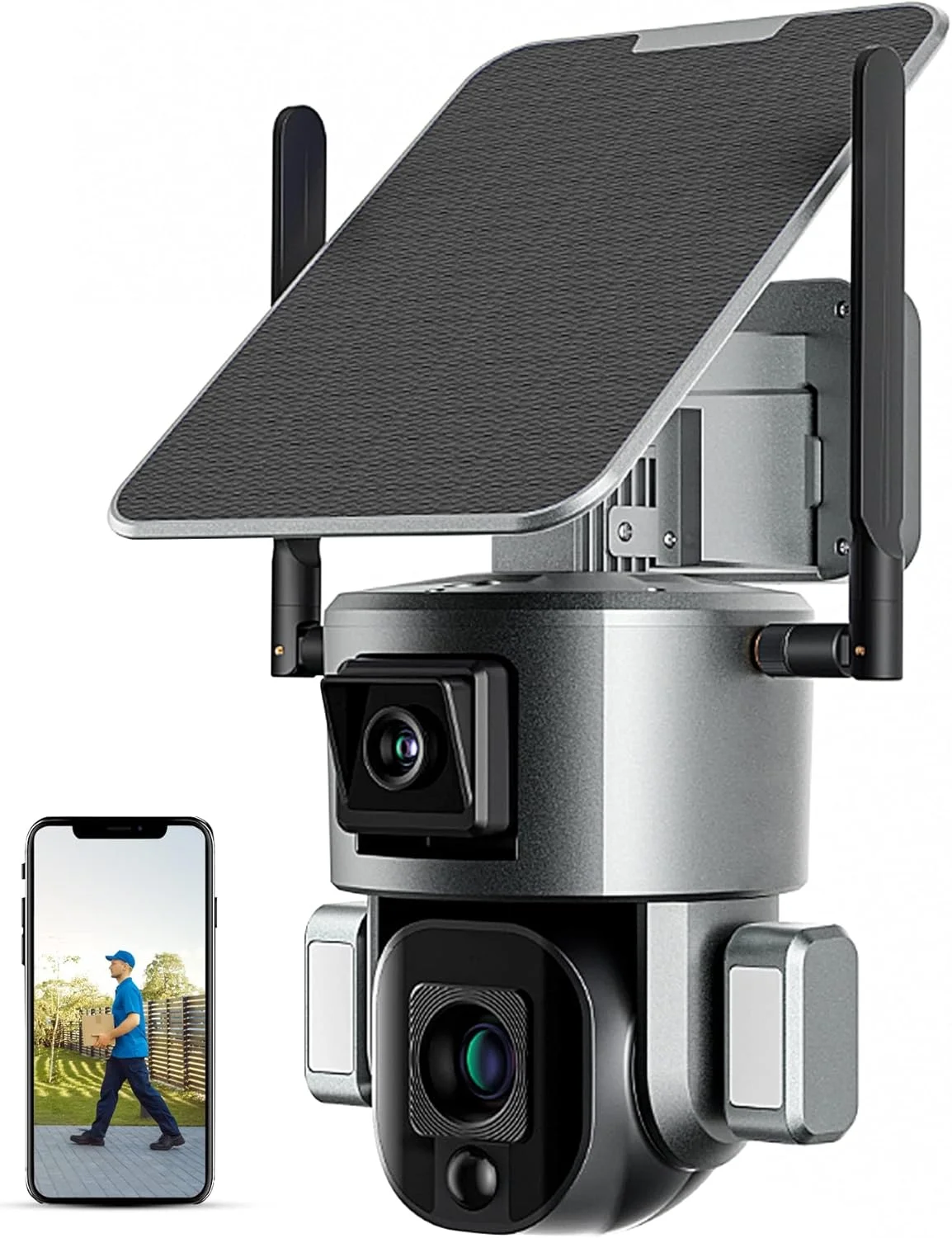 دوربین امنیتی خورشیدی 4K بی سیم فضای باز با وای فای 2.4G بی سیم، دید 360 درجه، دوربین امنیتی خورشیدی با تشخیص حرکت هوش مصنوعی، دید در شب مادون قرمز، زوم اپتیکال 10 برابر، کنترل PTZ، مکالمه 2 طرفه، IP66 دوربین امنیتی خورشیدی 4K بی سیم فضای باز با وای فای 2.4G بی سیم، دید 360 درجه، دوربین امنیتی خورشیدی با تشخیص حرکت هوش مصنوعی، دید در شب مادون قرمز، زوم اپتیکال 10 برابر، کنترل PTZ، مکالمه 2 طرفه، IP66