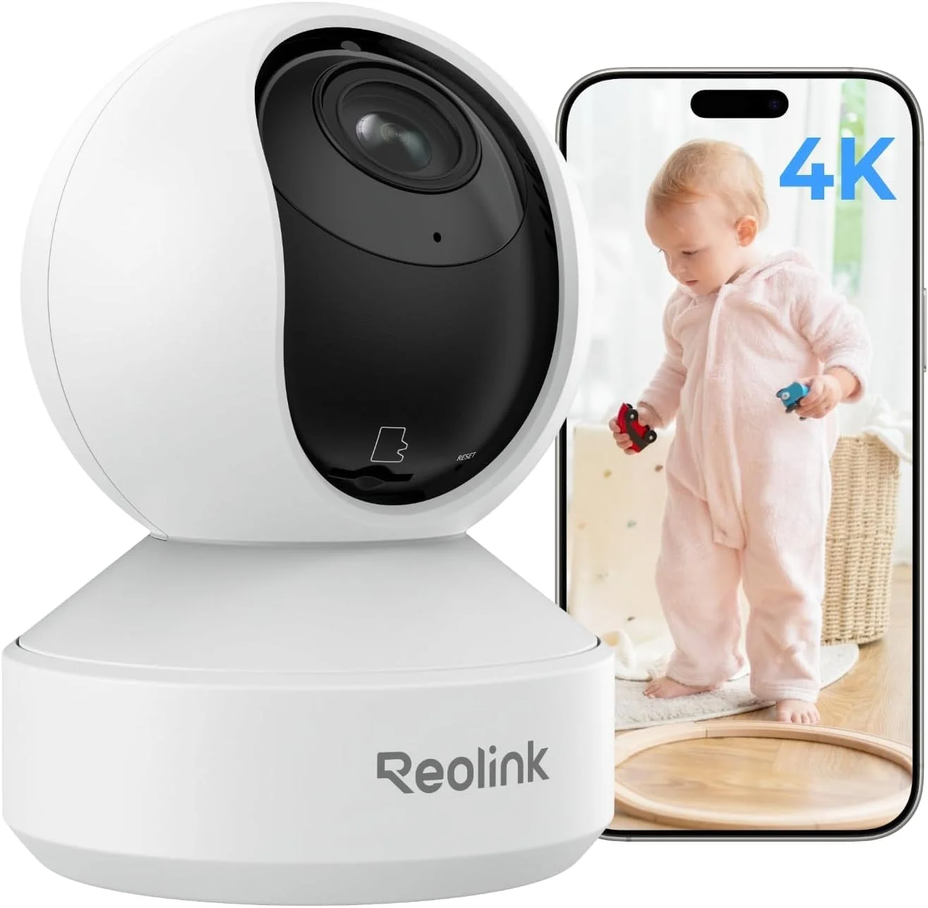دوربین امنیتی 4K داخلی Reolink برای خانه، دوربین مداربسته بی سیم با قابلیت چرخش 360 درجه، ردیابی خودکار، تشخیص حرکت هوشمند و گریه نوزاد، صدای دو طرفه، دید در شب، وای فای 2.4 و 5 گیگاهرتز، زوم 3 برابر با برنامه، مدل E1 Zoom