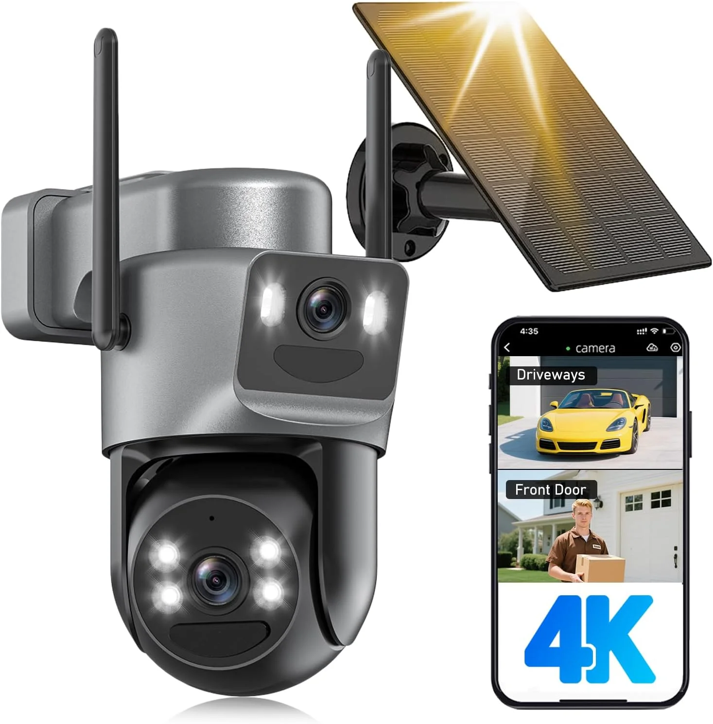دوربین های امنیتی 4K بی سیم خورشیدی با باتری، دوربین های PTZ با وای فای 5 گیگاهرتز/2.4 گیگاهرتز 360 درجه برای امنیت خانه با لنز دوگانه، دید در شب رنگی، تشخیص انسان، آژیر، صدای دو طرفه، IP66 دوربین های امنیتی 4K بی سیم خورشیدی با باتری، دوربین های PTZ با وای فای 5 گیگاهرتز/2.4 گیگاهرتز 360 درجه برای امنیت خانه با لنز دوگانه، دید در شب رنگی، تشخیص انسان، آژیر، صدای دو طرفه، IP66