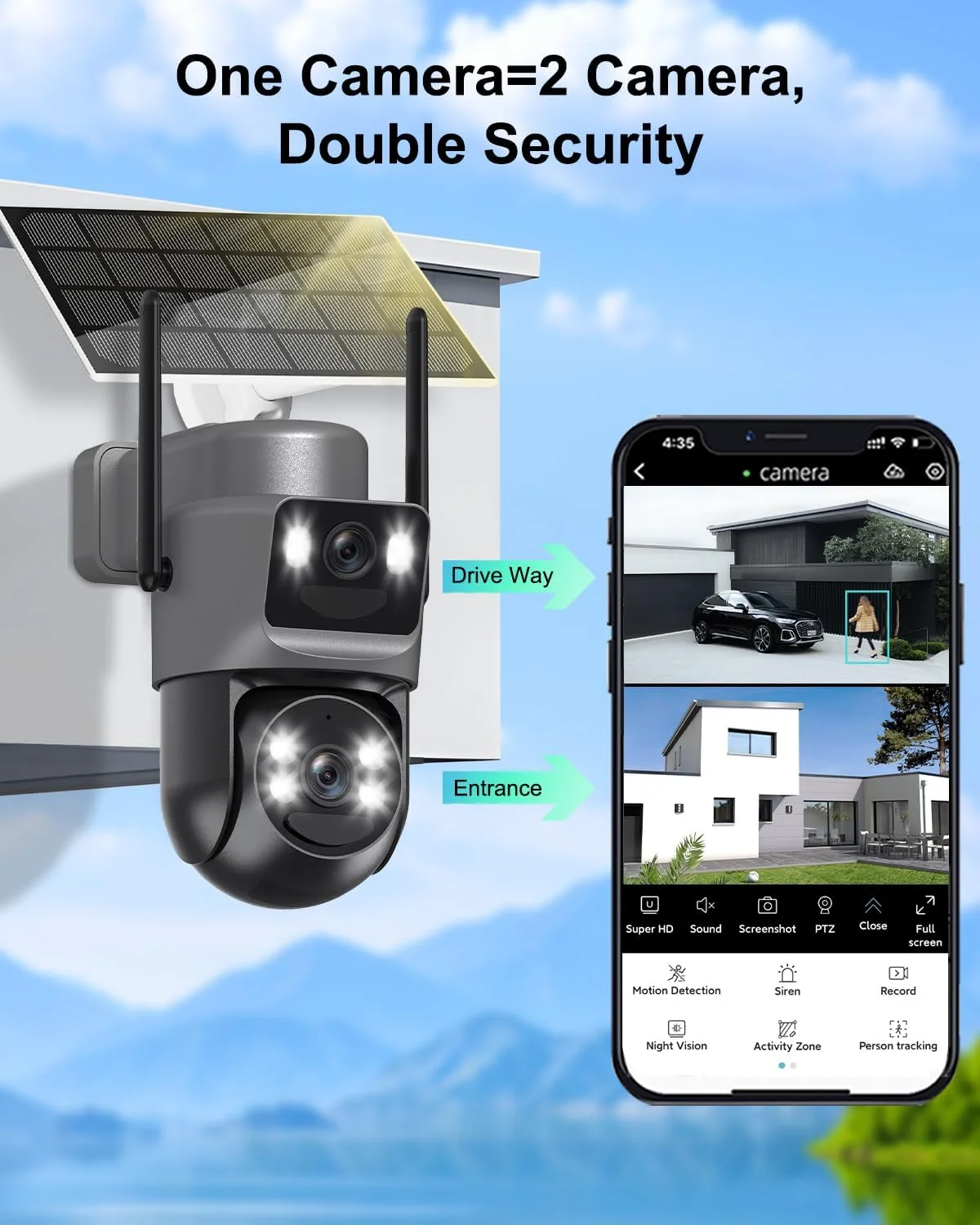 دوربین های امنیتی 4K بی سیم خورشیدی با باتری، دوربین های PTZ با وای فای 5 گیگاهرتز/2.4 گیگاهرتز 360 درجه برای امنیت خانه با لنز دوگانه، دید در شب رنگی، تشخیص انسان، آژیر، صدای دو طرفه، IP66 دوربین های امنیتی 4K بی سیم خورشیدی با باتری، دوربین های PTZ با وای فای 5 گیگاهرتز/2.4 گیگاهرتز 360 درجه برای امنیت خانه با لنز دوگانه، دید در شب رنگی، تشخیص انسان، آژیر، صدای دو طرفه، IP66