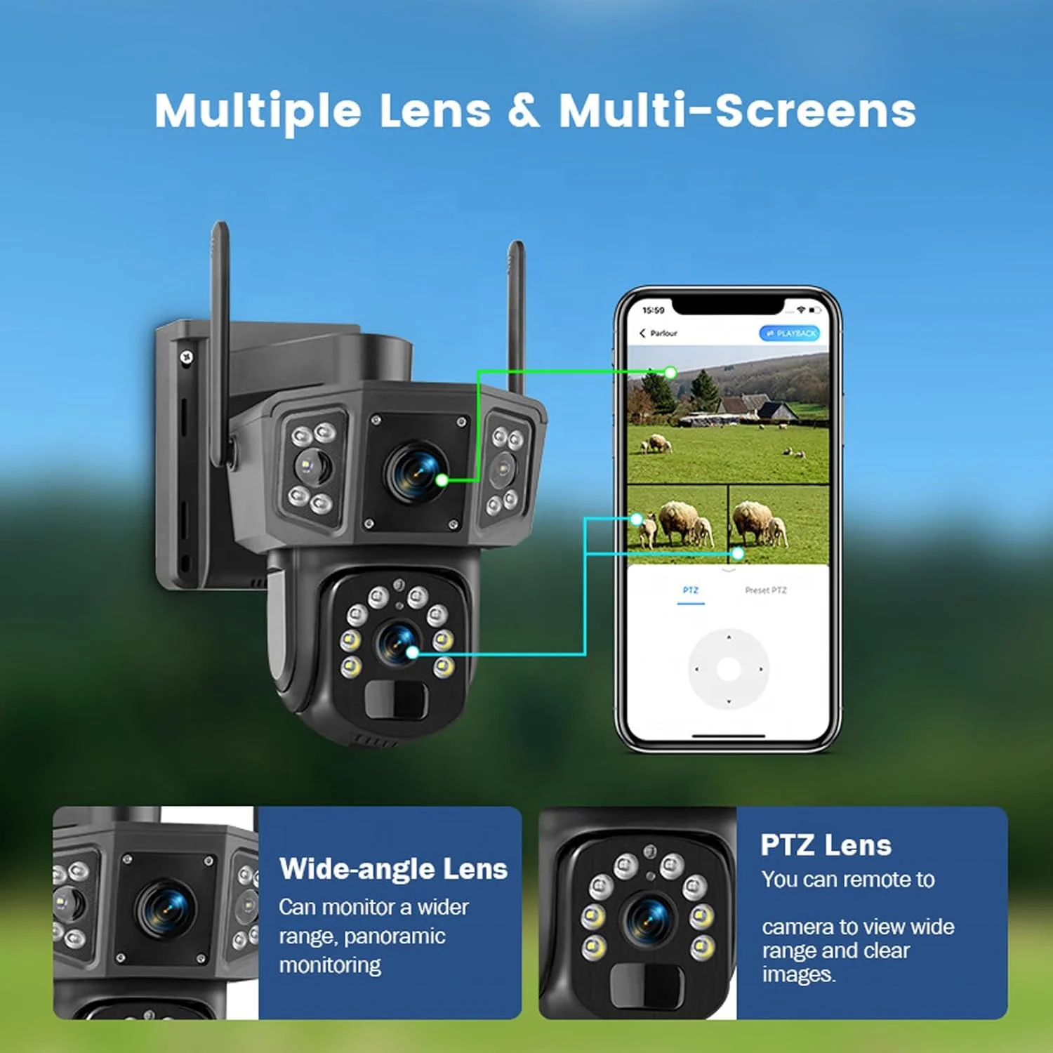 دوربین امنیتی خورشیدی، دوربین های وای فای بی سیم 4K 8MP برای فضای باز، PTZ 360 درجه، تشخیص انسان PIR، دوربین خورشیدی نظارت خانگی با قابلیت مکالمه دو طرفه دوربین امنیتی خورشیدی، دوربین های وای فای بی سیم 4K 8MP برای فضای باز، PTZ 360 درجه، تشخیص انسان PIR، دوربین خورشیدی نظارت خانگی با قابلیت مکالمه دو طرفه