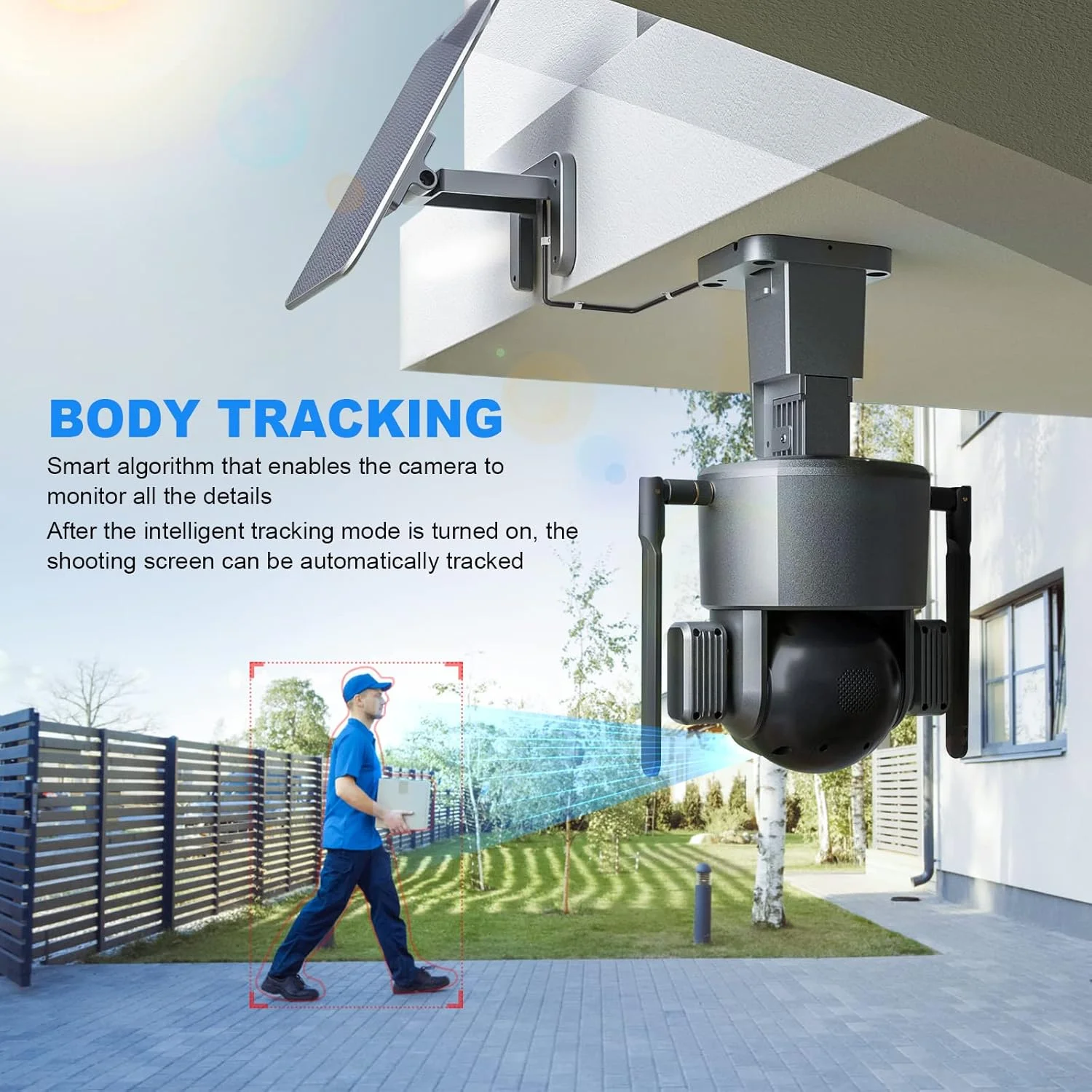 دوربین امنیتی خورشیدی 4K بی سیم فضای باز با وای فای 2.4G بی سیم، دید 360 درجه، دوربین امنیتی خورشیدی با تشخیص حرکت هوش مصنوعی، دید در شب مادون قرمز، زوم اپتیکال 10 برابر، کنترل PTZ، مکالمه 2 طرفه، IP66 دوربین امنیتی خورشیدی 4K بی سیم فضای باز با وای فای 2.4G بی سیم، دید 360 درجه، دوربین امنیتی خورشیدی با تشخیص حرکت هوش مصنوعی، دید در شب مادون قرمز، زوم اپتیکال 10 برابر، کنترل PTZ، مکالمه 2 طرفه، IP66