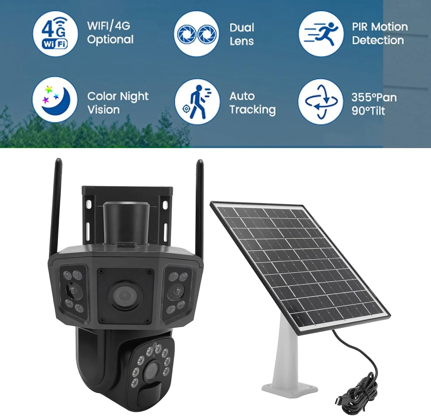 دوربین امنیتی خورشیدی، دوربین های وای فای بی سیم 4K 8MP برای فضای باز، PTZ 360 درجه، تشخیص انسان PIR، دوربین خورشیدی نظارت خانگی با قابلیت مکالمه دو طرفه دوربین امنیتی خورشیدی، دوربین های وای فای بی سیم 4K 8MP برای فضای باز، PTZ 360 درجه، تشخیص انسان PIR، دوربین خورشیدی نظارت خانگی با قابلیت مکالمه دو طرفه