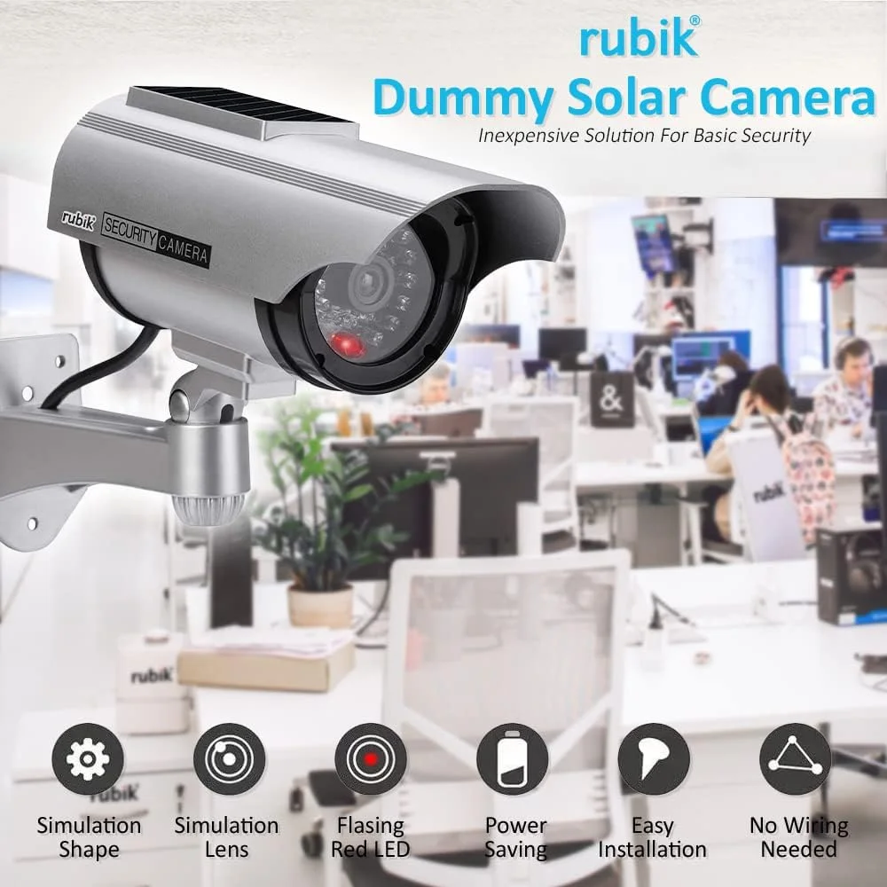 دوربین مداربسته جعلی طرح رُبیک خورشیدی با چراغ LED چشمک زن، دوربین امنیتی شبیه سازی نظارتی قابل تنظیم، دوربین گلوله ای امنیتی داخلی/خارجی با چراغ LED (نقره ای) دوربین مداربسته جعلی طرح رُبیک خورشیدی با چراغ LED چشمک زن، دوربین امنیتی شبیه سازی نظارتی قابل تنظیم، دوربین گلوله ای امنیتی داخلی/خارجی با چراغ LED (نقره ای)