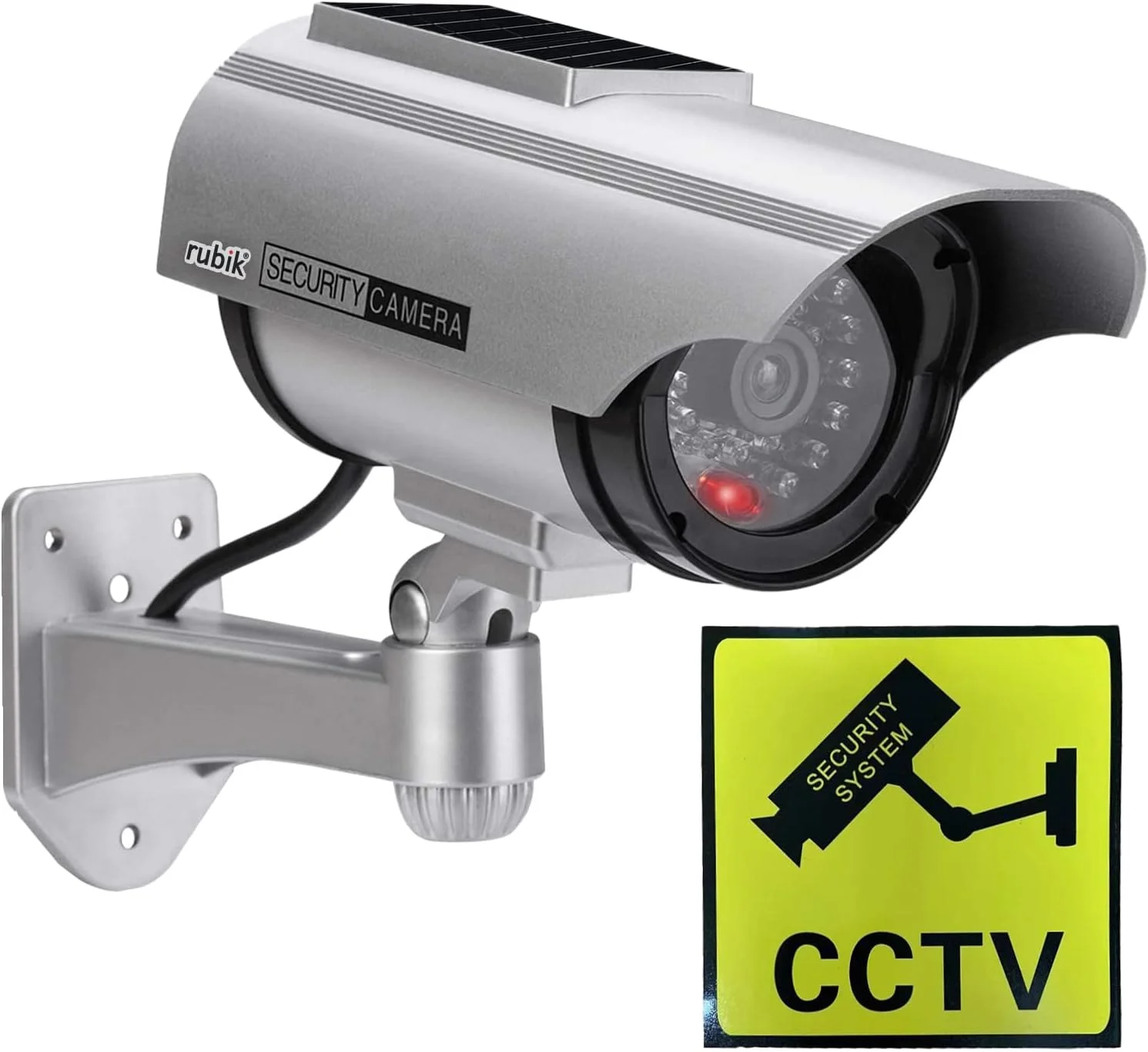 دوربین مداربسته جعلی طرح رُبیک خورشیدی با چراغ LED چشمک زن، دوربین امنیتی شبیه سازی نظارتی قابل تنظیم، دوربین گلوله ای امنیتی داخلی/خارجی با چراغ LED (نقره ای) دوربین مداربسته جعلی طرح رُبیک خورشیدی با چراغ LED چشمک زن، دوربین امنیتی شبیه سازی نظارتی قابل تنظیم، دوربین گلوله ای امنیتی داخلی/خارجی با چراغ LED (نقره ای)