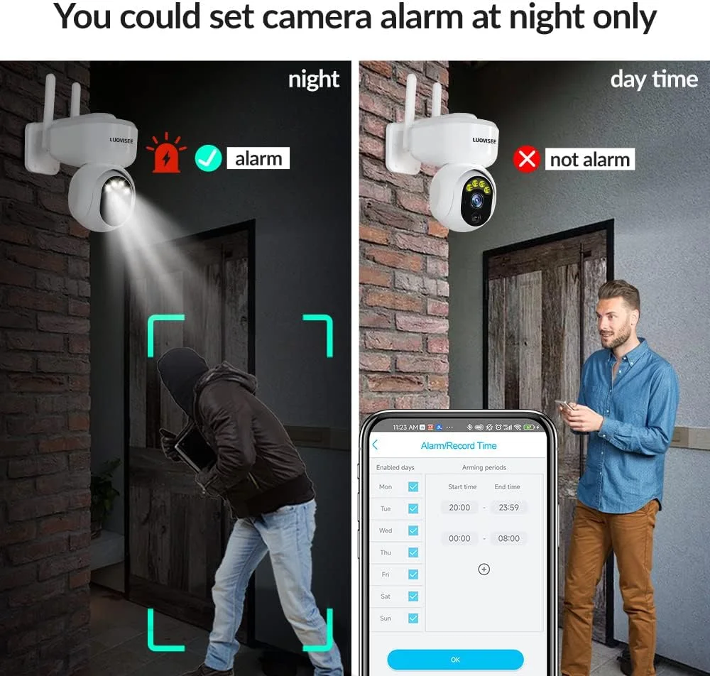 دوربین امنیتی وای فای خورشیدی بی سیم فضای باز Luovisee PTZ دید در شب رنگی کامل با صدا، آلارم تشخیص حرکت PIR، کارت SD 64 گیگابایتی، باتری قابل شارژ، ضد آب و هوا IP65، آژیر، نمای 360 درجه دوربین امنیتی وای فای خورشیدی بی سیم فضای باز Luovisee PTZ دید در شب رنگی کامل با صدا، آلارم تشخیص حرکت PIR، کارت SD 64 گیگابایتی، باتری قابل شارژ، ضد آب و هوا IP65، آژیر، نمای 360 درجه