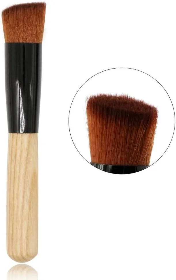 قلم موی رژگونه و کرم پودر جینلیپ با دسته چوبی، کنترل آسان و حمل راحت (رنگ: رنگ چوب)