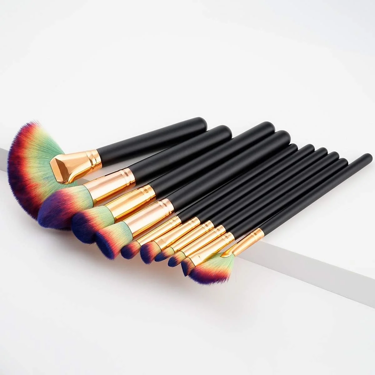 جینلیپ، ست 10 عددی براش آرایشی دخترانه، براش پودر باز، براش رژگونه، ابزار آرایشی (رنگ: سبز مشکی)