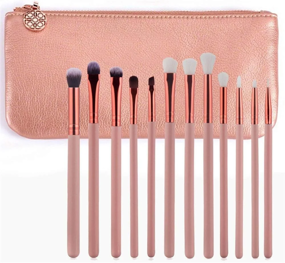 ست 12 عددی براش آرایشی جینلیپ، رنگ صورتی، کهربایی، قابل حمل، چند منظوره، شامل براش سایه چشم، پخش کننده، خط چشم و کانسیلر ست 12 عددی براش آرایشی جینلیپ، رنگ صورتی، کهربایی، قابل حمل، چند منظوره، شامل براش سایه چشم، پخش کننده، خط چشم و کانسیلر