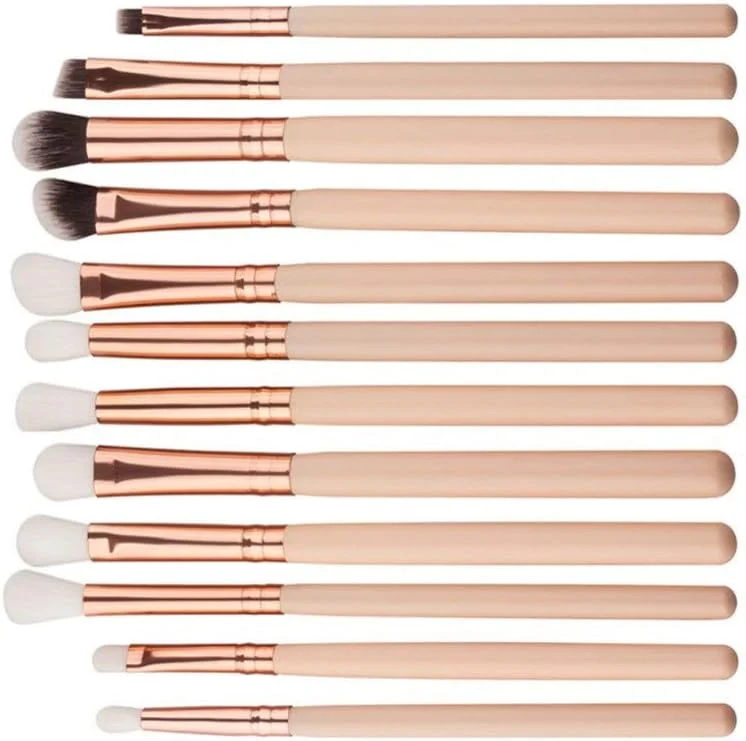 ست 12 عددی براش آرایشی جینلیپ، رنگ صورتی، کهربایی، قابل حمل، چند منظوره، شامل براش سایه چشم، پخش کننده، خط چشم و کانسیلر