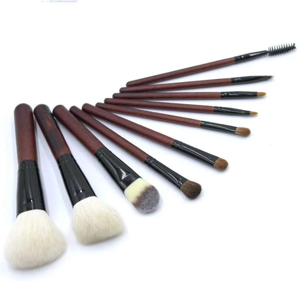 جینلیپ ست برس آرایشی حرفه ای شامل 10 عدد برس پشمی اشباع شده برای کرم پودر، سایه چشم، رژگونه و ابزار آرایش (رنگ: قرمز)