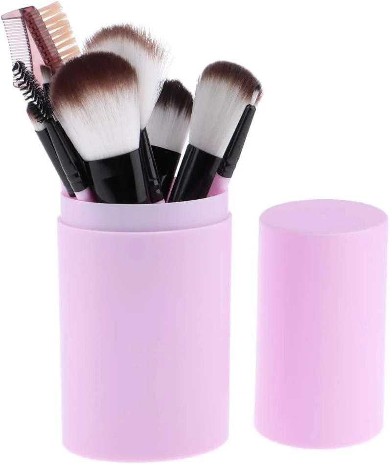 Jinlyp ست برس آرایشی 12 تکه دسته چوبی با سطل نگهداری، با قابلیت حمل آسان و طراحی ظریف (رنگ: بنفش)