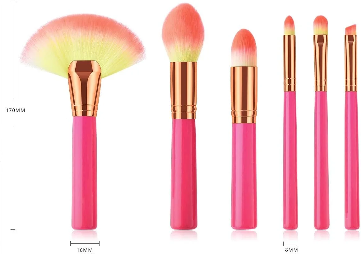 ست برس آرایشی جینلیپ، شامل برس کرم پودر، برس رژگونه پودری، برس سایه چشم، برس هایلایت و کانتور - صورتی