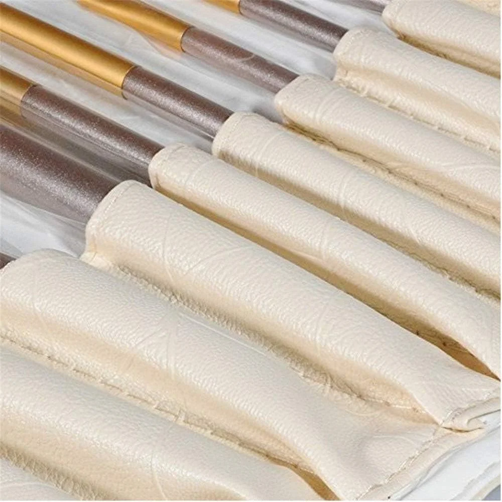 ست برس آرایشی 18 تکه جینلیپ با موی نایلونی و کیف چرمی اکرو (رنگ: بژ)