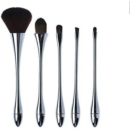 ست براش آرایشی جینلیپ، 5 تکه، شامل براش سایه چشم، براش رژگونه و براش پودر (رنگ: کروم) ست براش آرایشی جینلیپ، 5 تکه، شامل براش سایه چشم، براش رژگونه و براش پودر (رنگ: کروم)