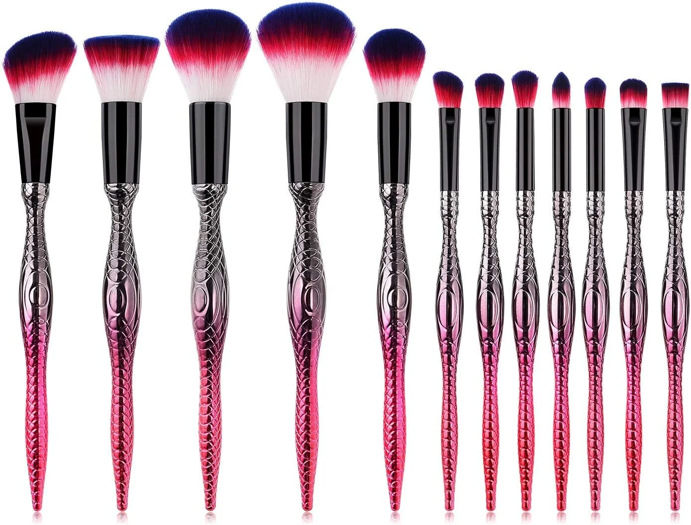 جینلیپ ست ۱۲ عددی برس آرایشی شامل برس کرم پودر، برس رژگونه صورتی، برس سایه چشم، برس هایلایتر و برس کانتور - قرمز (رنگ: قرمز مشکی)