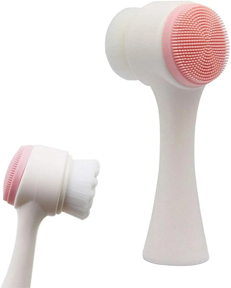 برس شستشوی دستی دو طرفه سه بعدی Jinlyp، پاک کننده منافذ نرم میکرو، شستشوی صورت تصفیه کننده سیلیکونی (رنگ: سفید صورتی)