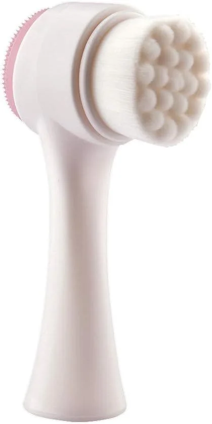 برس شستشوی دستی دو طرفه سه بعدی Jinlyp، پاک کننده منافذ نرم میکرو، شستشوی صورت تصفیه کننده سیلیکونی (رنگ: سفید صورتی)