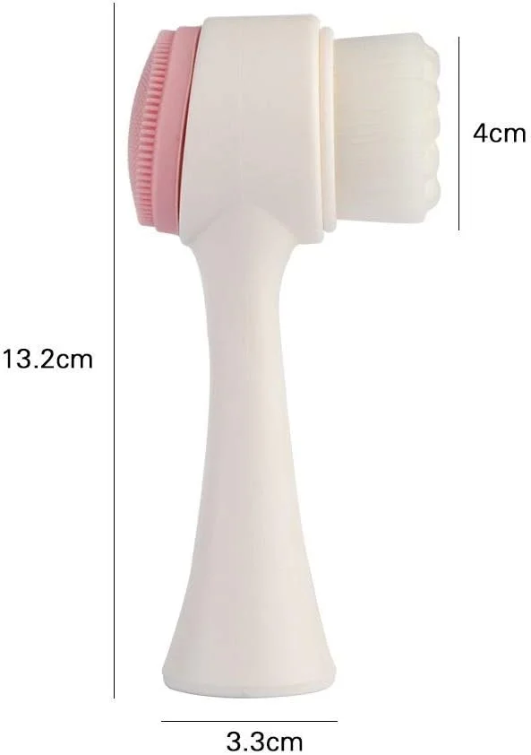 برس شستشوی دستی دو طرفه سه بعدی Jinlyp، پاک کننده منافذ نرم میکرو، شستشوی صورت تصفیه کننده سیلیکونی (رنگ: سفید صورتی)
