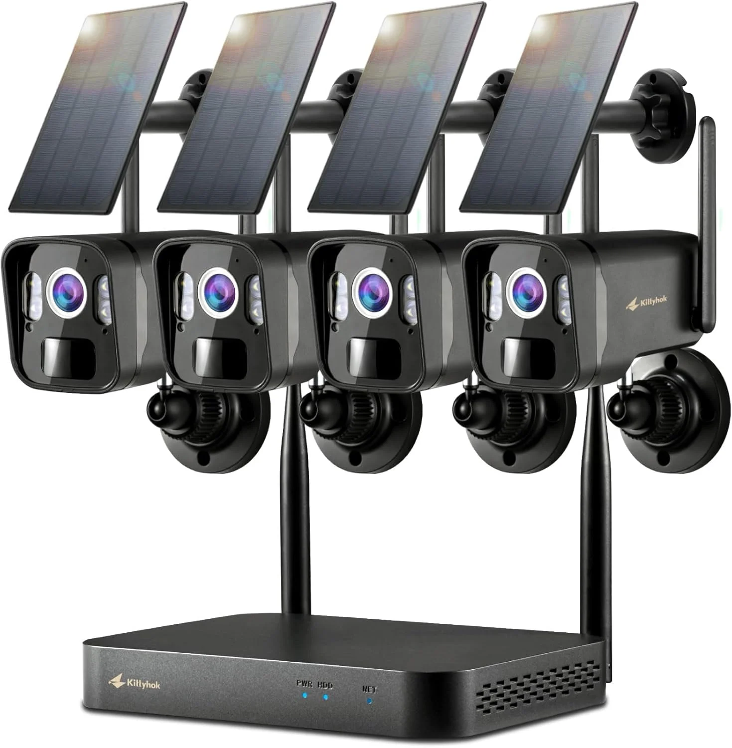 سیستم دوربین های امنیتی خورشیدی بی سیم فضای باز Kittyhok | دوربین امنیتی خورشیدی خانگی 4 عددی 2K Ultra HD با قابلیت چرخش افقی و عمودی، تشخیص انسان، نورافکن | NVR هوشمند 10 کاناله، 60 روز حافظه محلی (کیت PT مشکی) سیستم دوربین های امنیتی خورشیدی بی سیم فضای باز Kittyhok | دوربین امنیتی خورشیدی خانگی 4 عددی 2K Ultra HD با قابلیت چرخش افقی و عمودی، تشخیص انسان، نورافکن | NVR هوشمند 10 کاناله، 60 روز حافظه محلی (کیت PT مشکی)